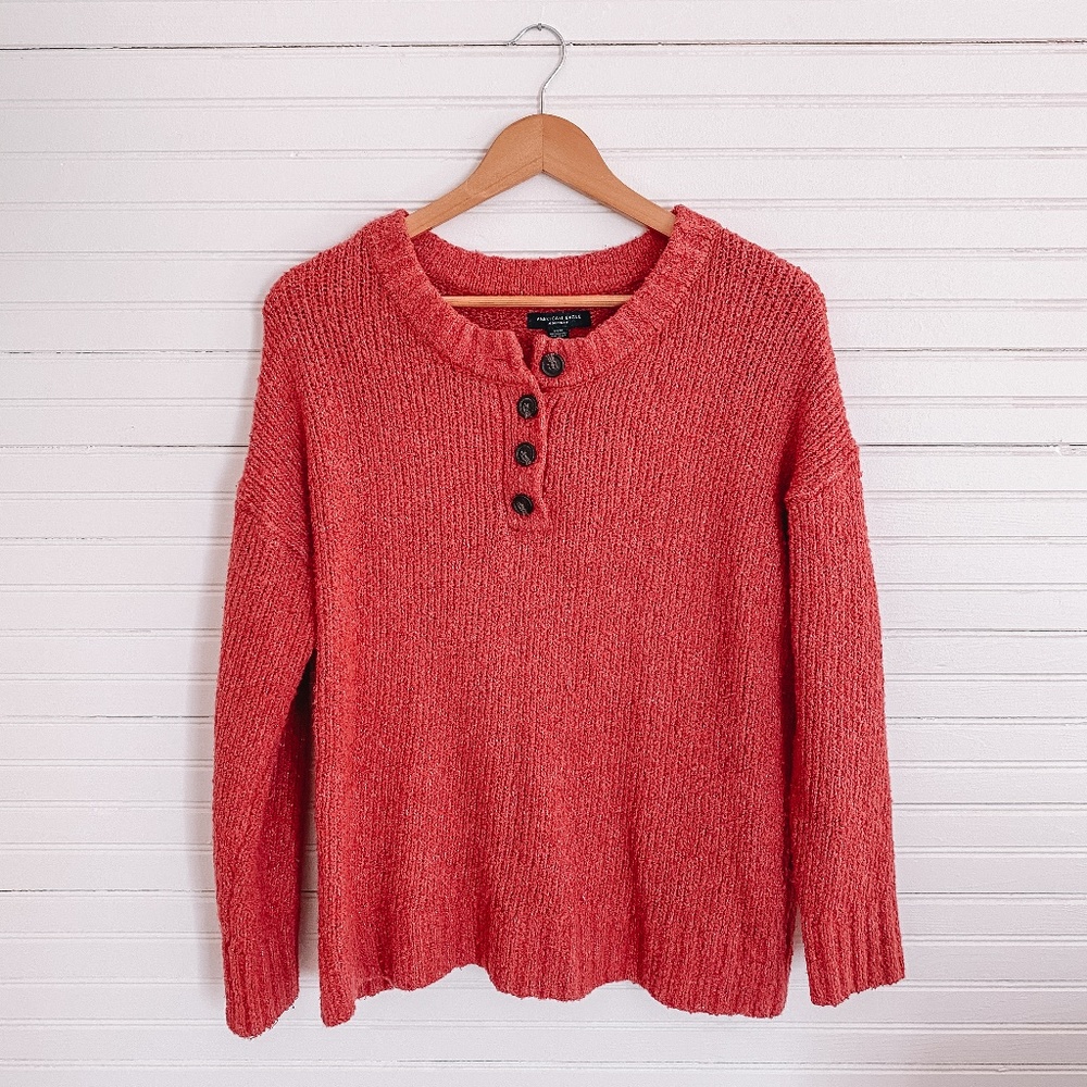 American Eagle Red Soft Knit Henley Sweater
